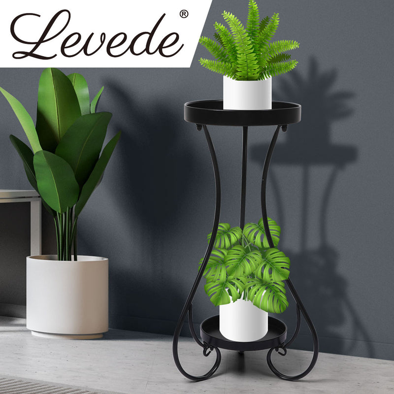 Levede Plant Stand 2 Tiers Outdoor Indoor Metal Flower Pots Rack Garden Shelf