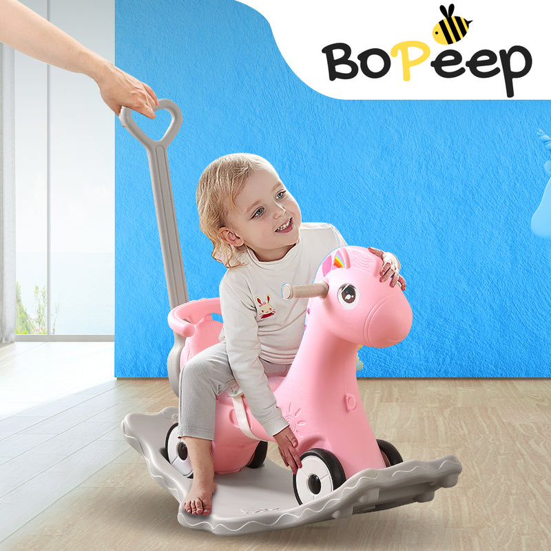 BoPeep Kids 4-in-1 Rocking Horse Toddler Baby Horses Ride On Toy Rocker Pink