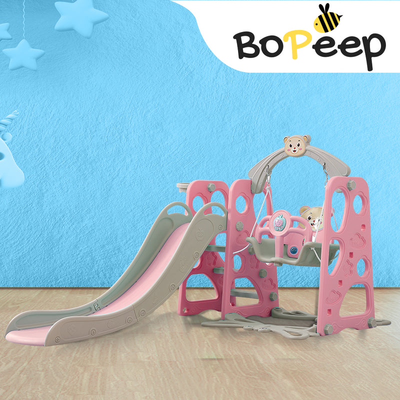 BoPeep Kids Slide Swing Basketball Ring Activity Center Toddlers Play Set Pink