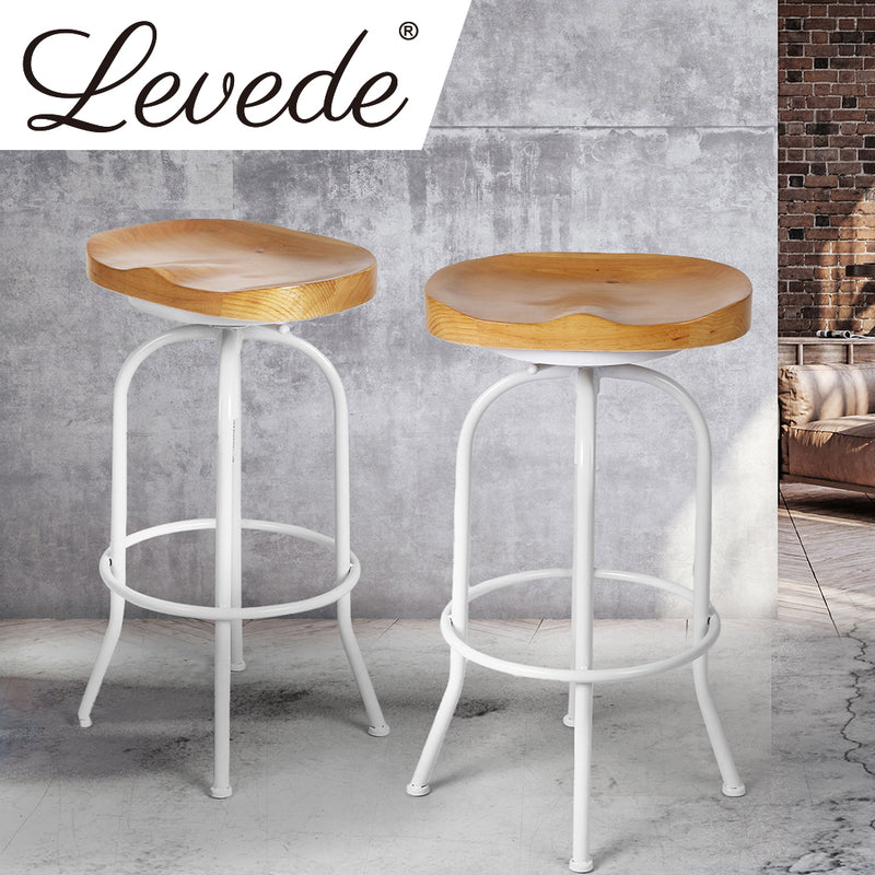 Levede Industrial Bar Stools Kitchen Stool Wooden Barstools Swivel Chair White