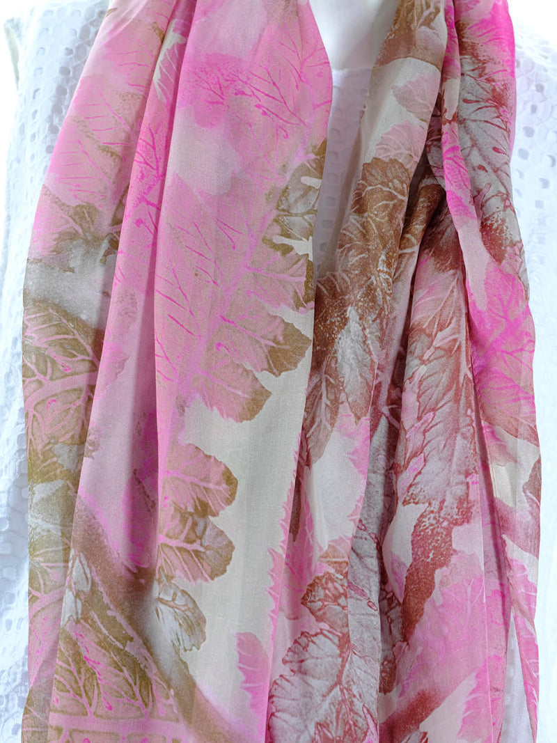 Silk Chiffon Scarf Pink Tree Fern