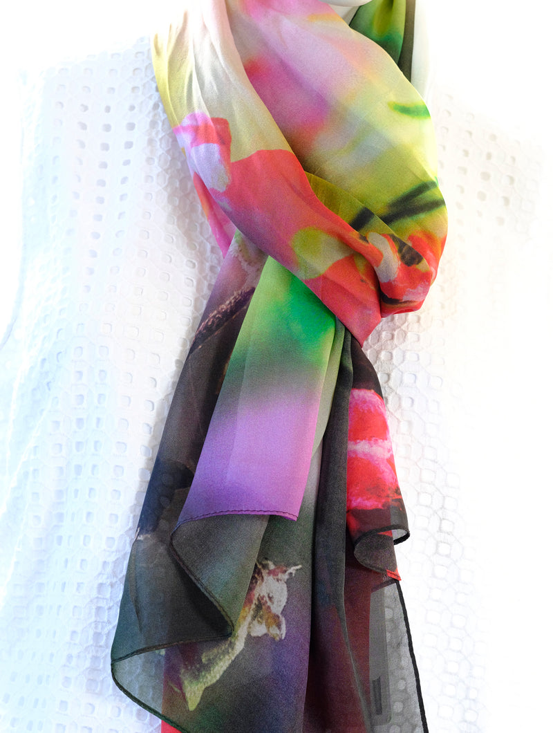 Silk Chiffon Scarf Wildflower Montage